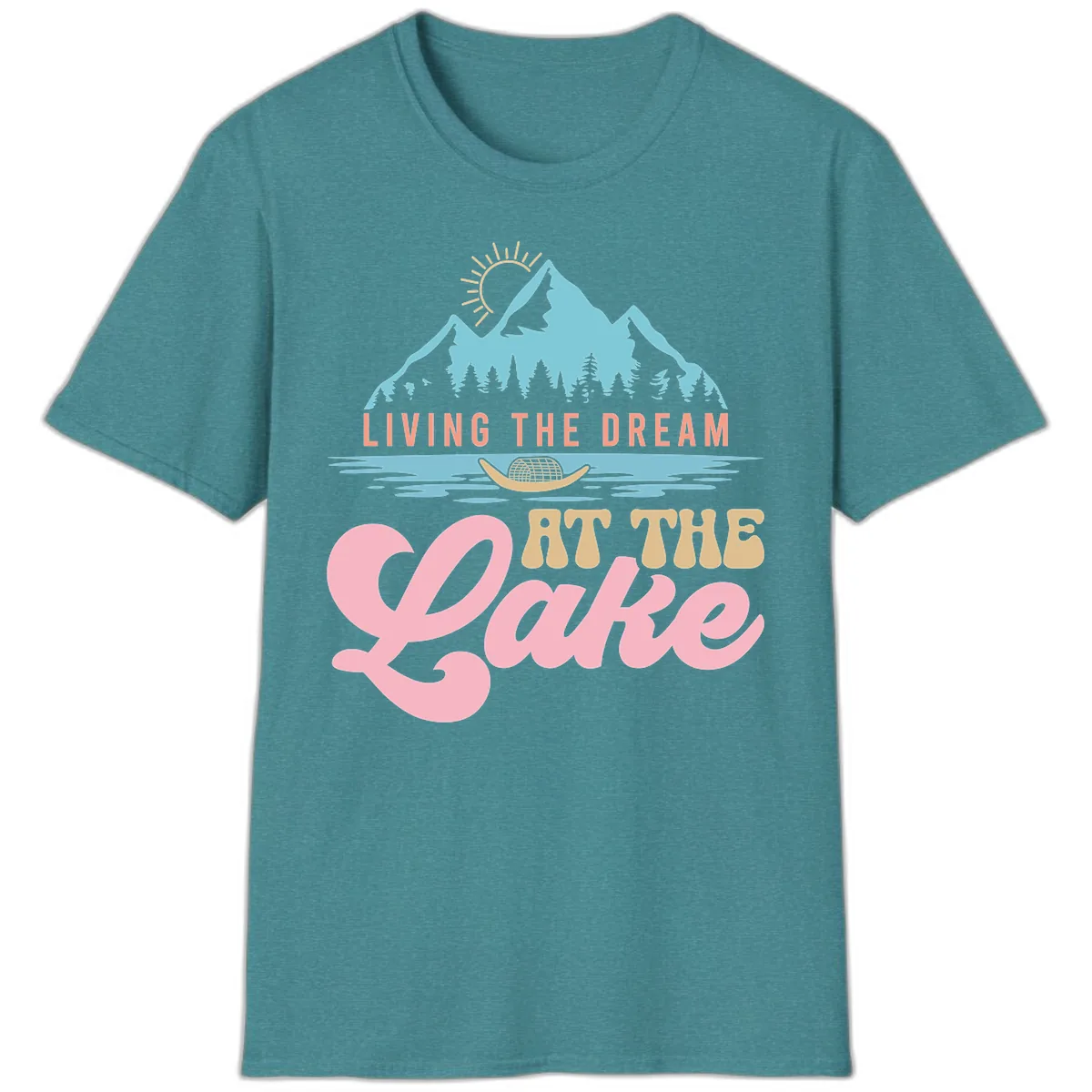 Living The Dream At The Lake T-Shirt in Heather Galapagos Blue