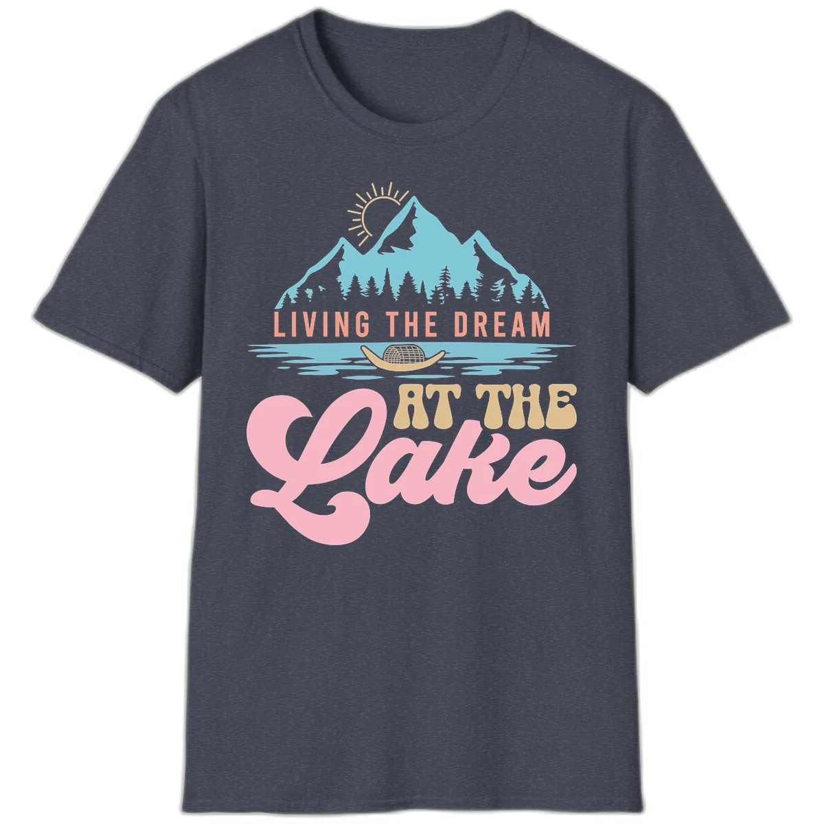 Living The Dream At The Lake T-Shirt in Heather Navy