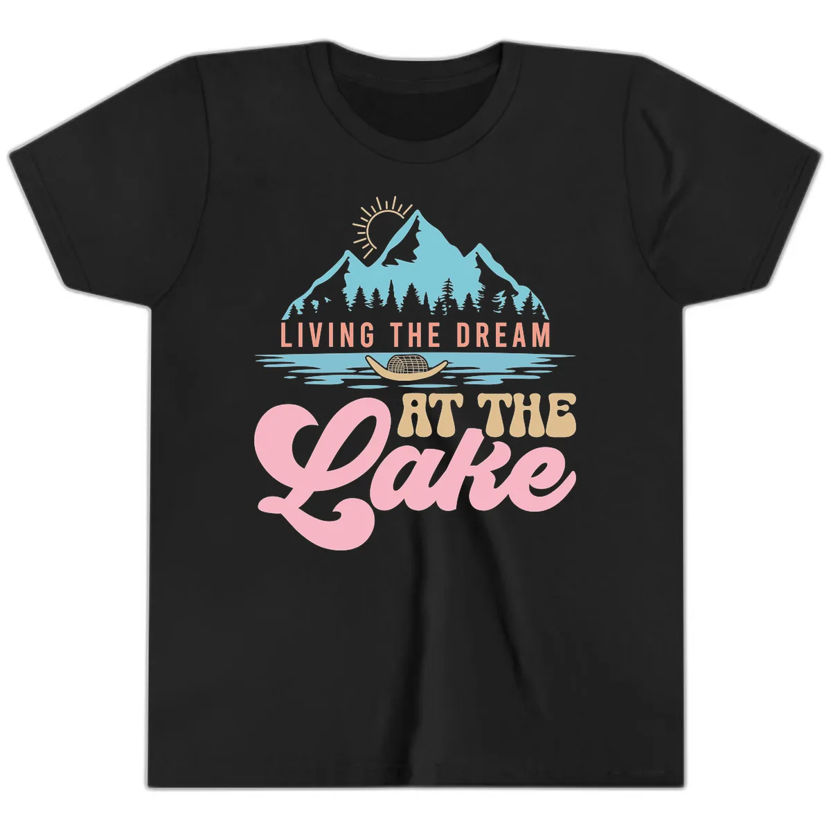 Living The Dream At The Lake Youth T-Shirt in Black