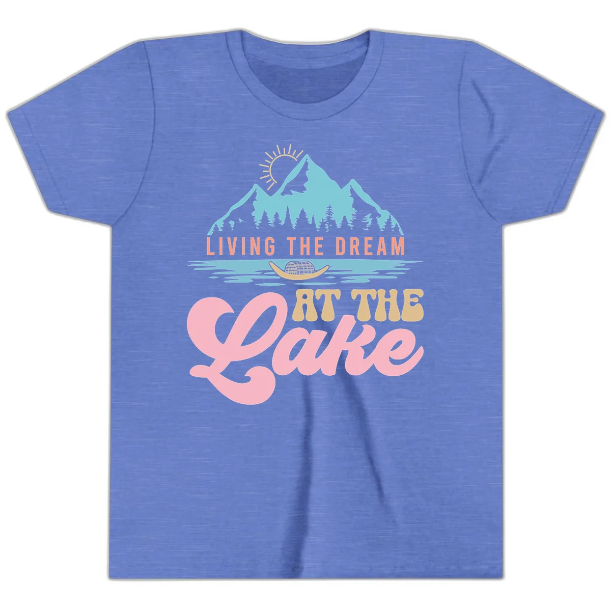 Living The Dream At The Lake Youth T-Shirt in Heather Columbia Blue