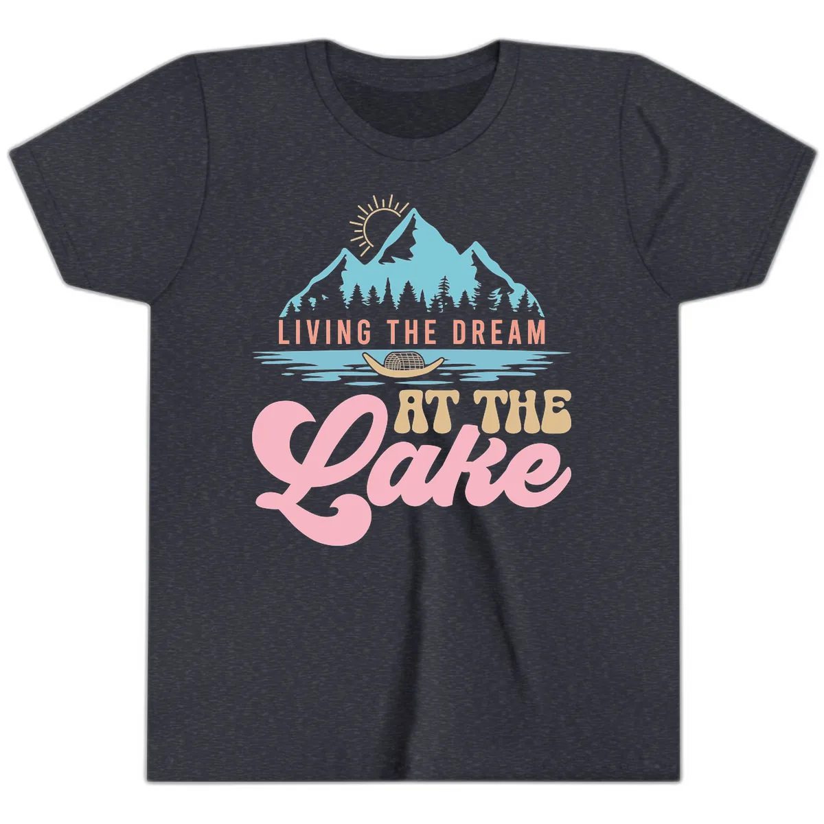 Living The Dream At The Lake Youth T-Shirt in Heather Navy