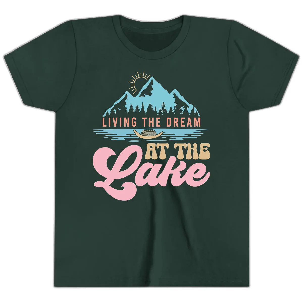 Living The Dream At The Lake Youth T-Shirt in Forest