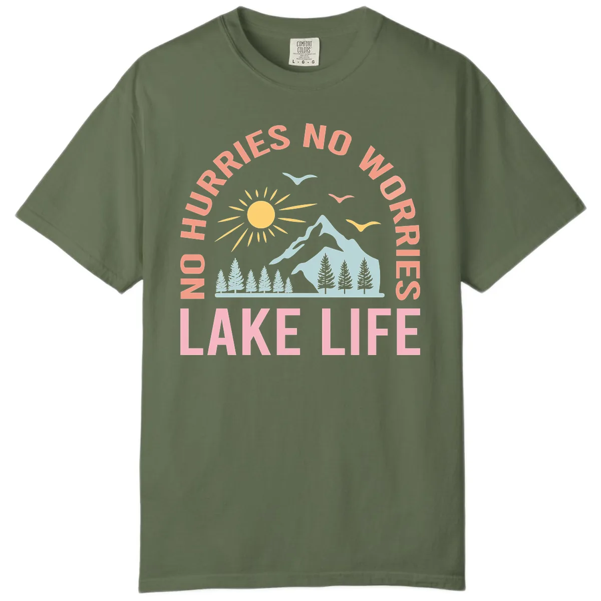 No Worries Lake Life Mountain Scene Comfort Color in Sage