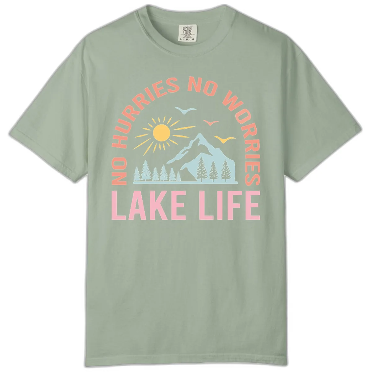 No Worries Lake Life Mountain Scene Comfort Color in Bay