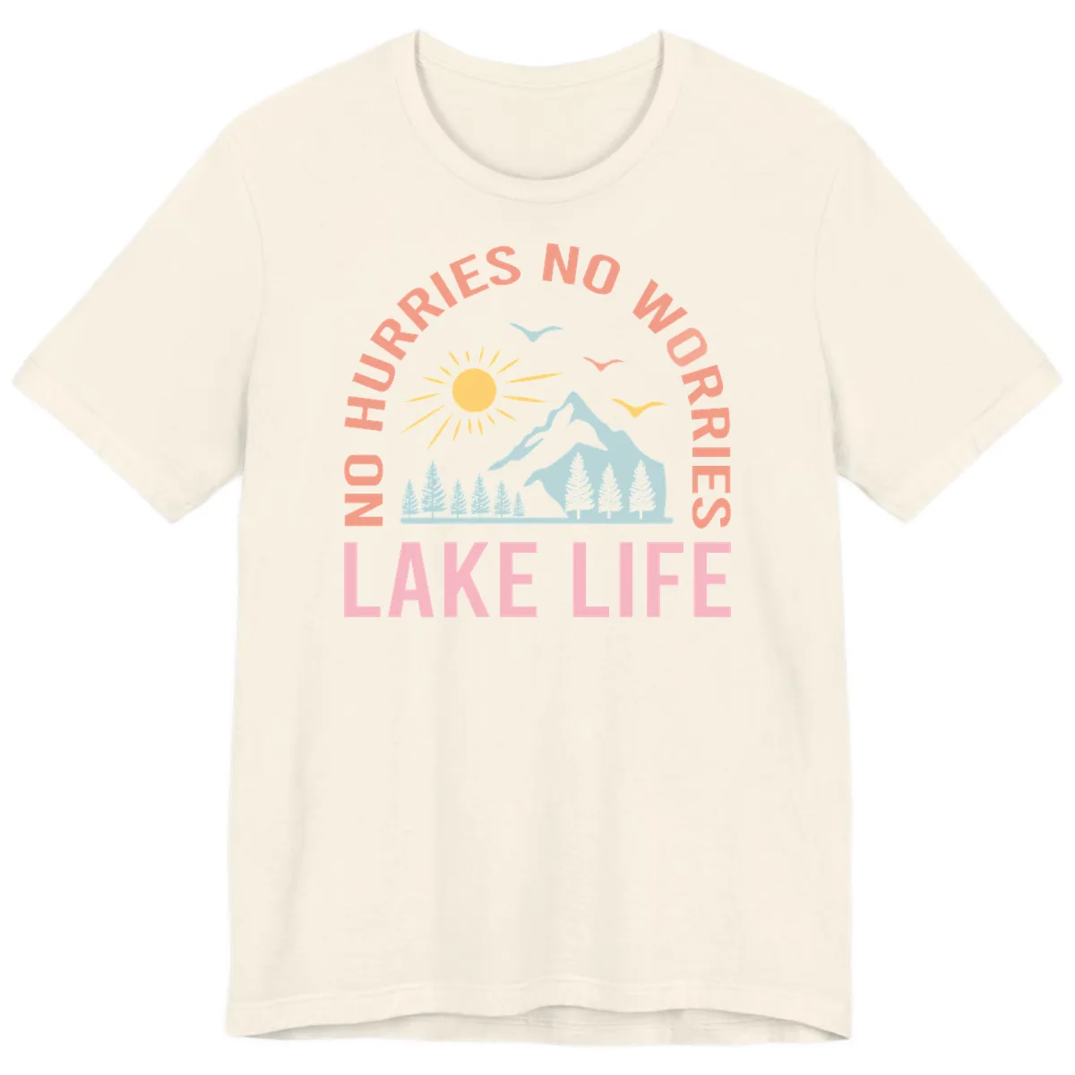 No Worries Lake Life Mountain Scene Premium T-Shirt in Natural