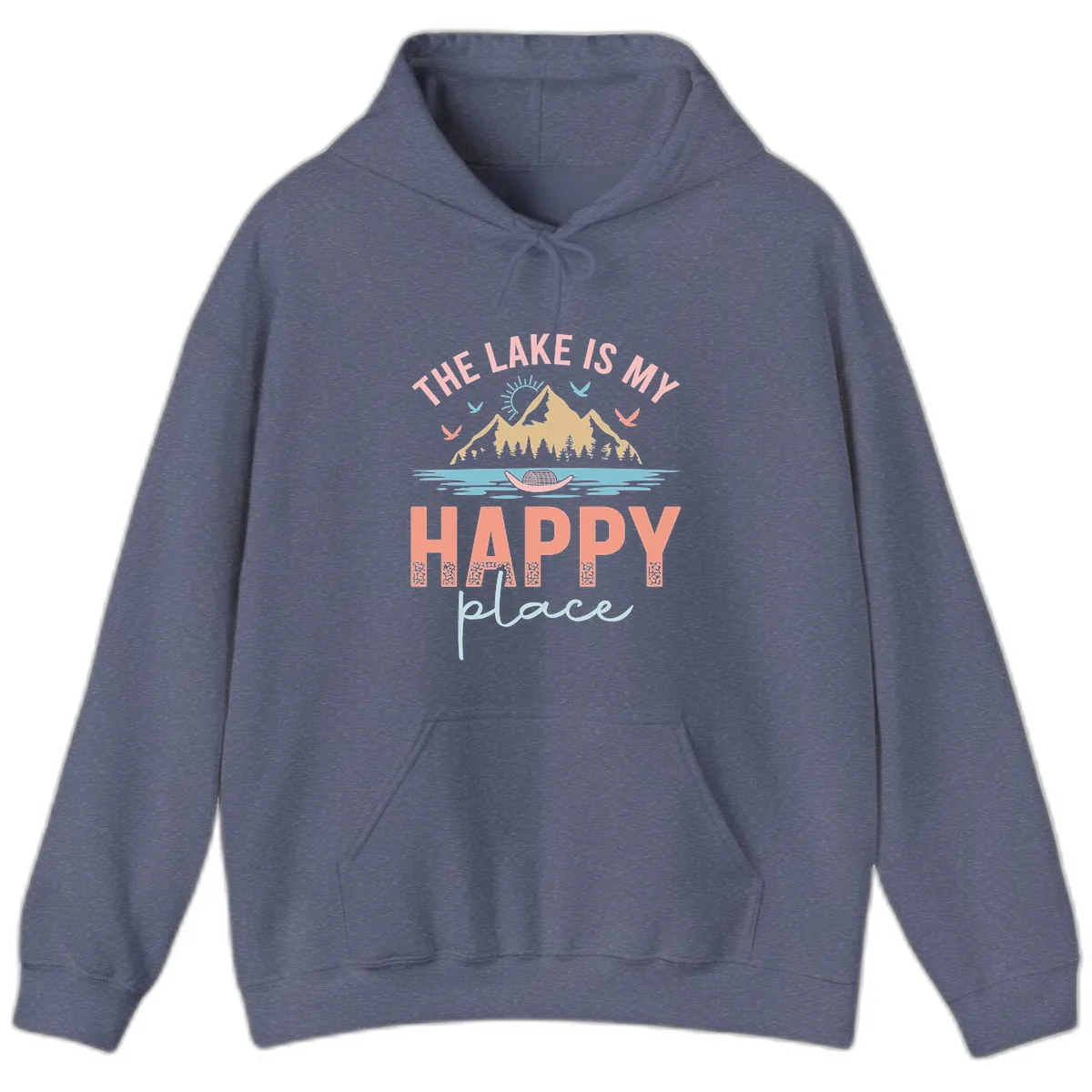 The Lake Is My Happy Place Hoodie in Heather Navy