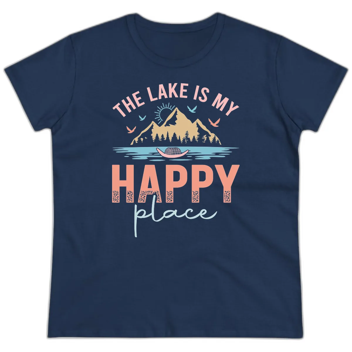 The Lake Is My Happy Place Ladies Tee in Navy