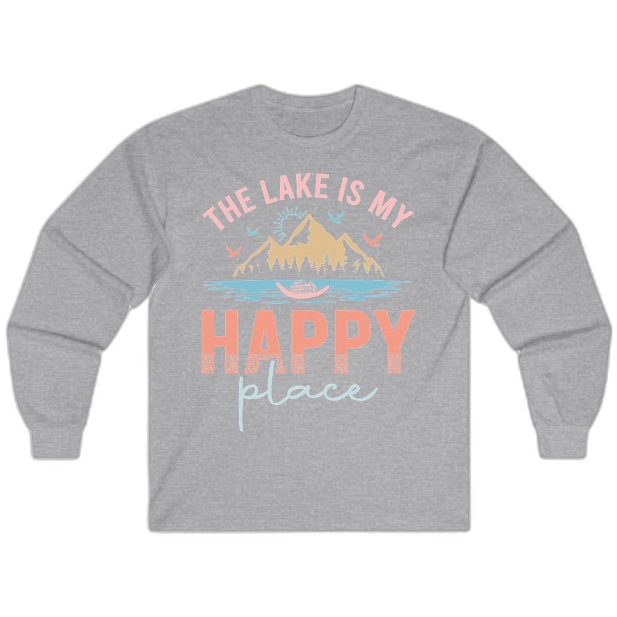 The Lake Is My Happy Place Long Sleeve in Sport Grey