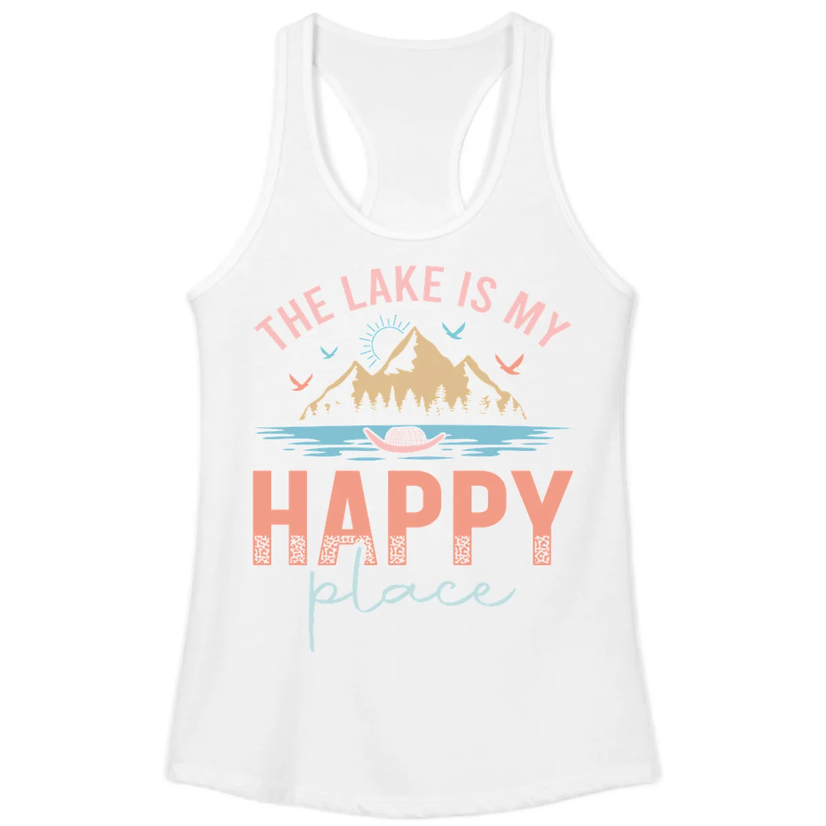 The Lake Is My Happy Place Ladies Tank in White