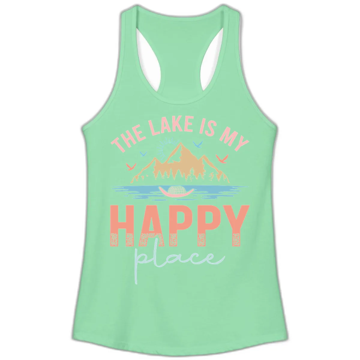 The Lake Is My Happy Place Ladies Tank in Solid Mint