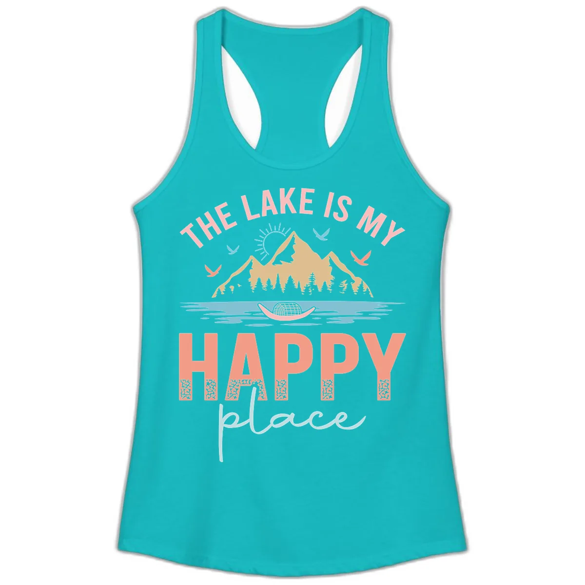 The Lake Is My Happy Place Ladies Tank in Tahiti Blue