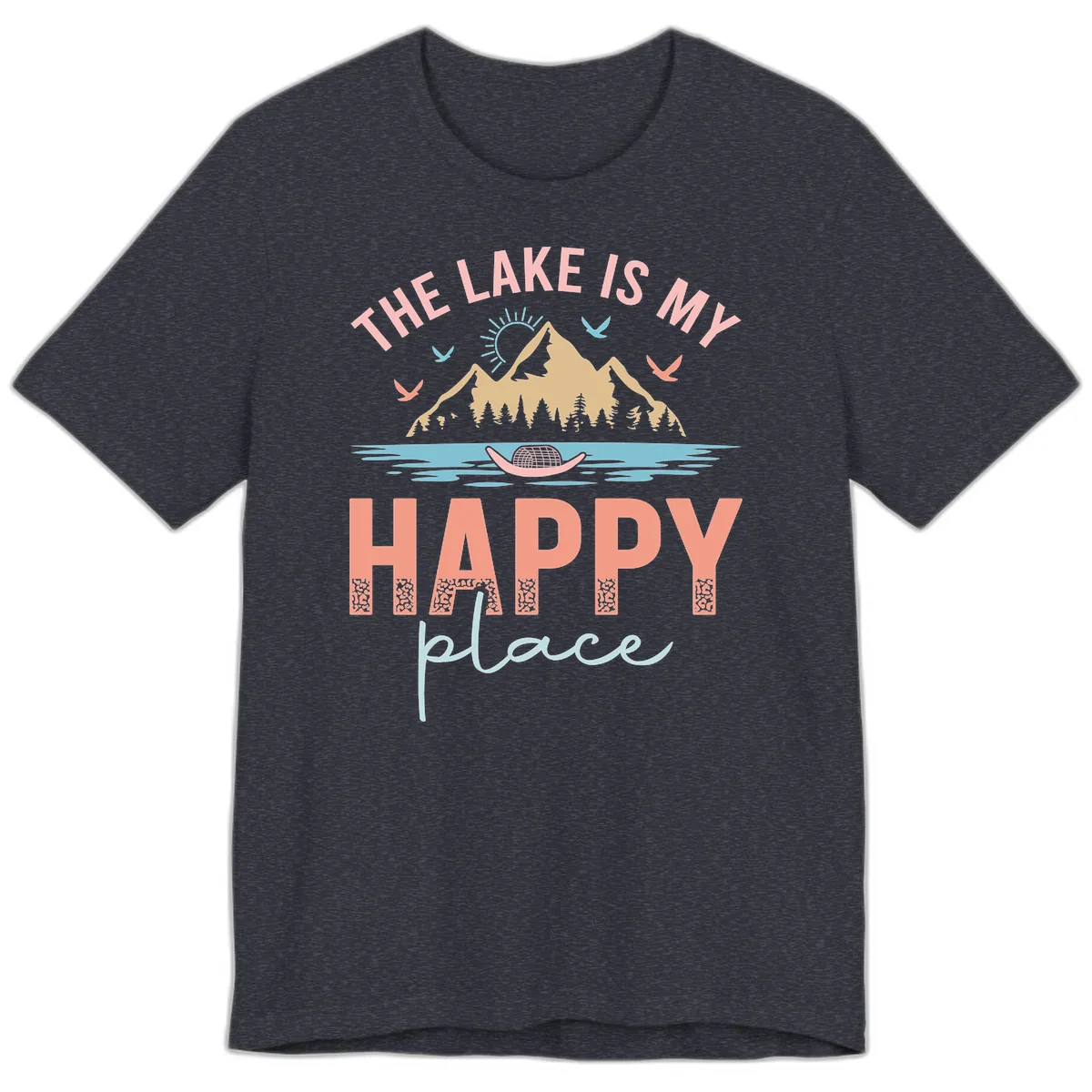 The Lake Is My Happy Place Premium T-Shirt in Heather Navy
