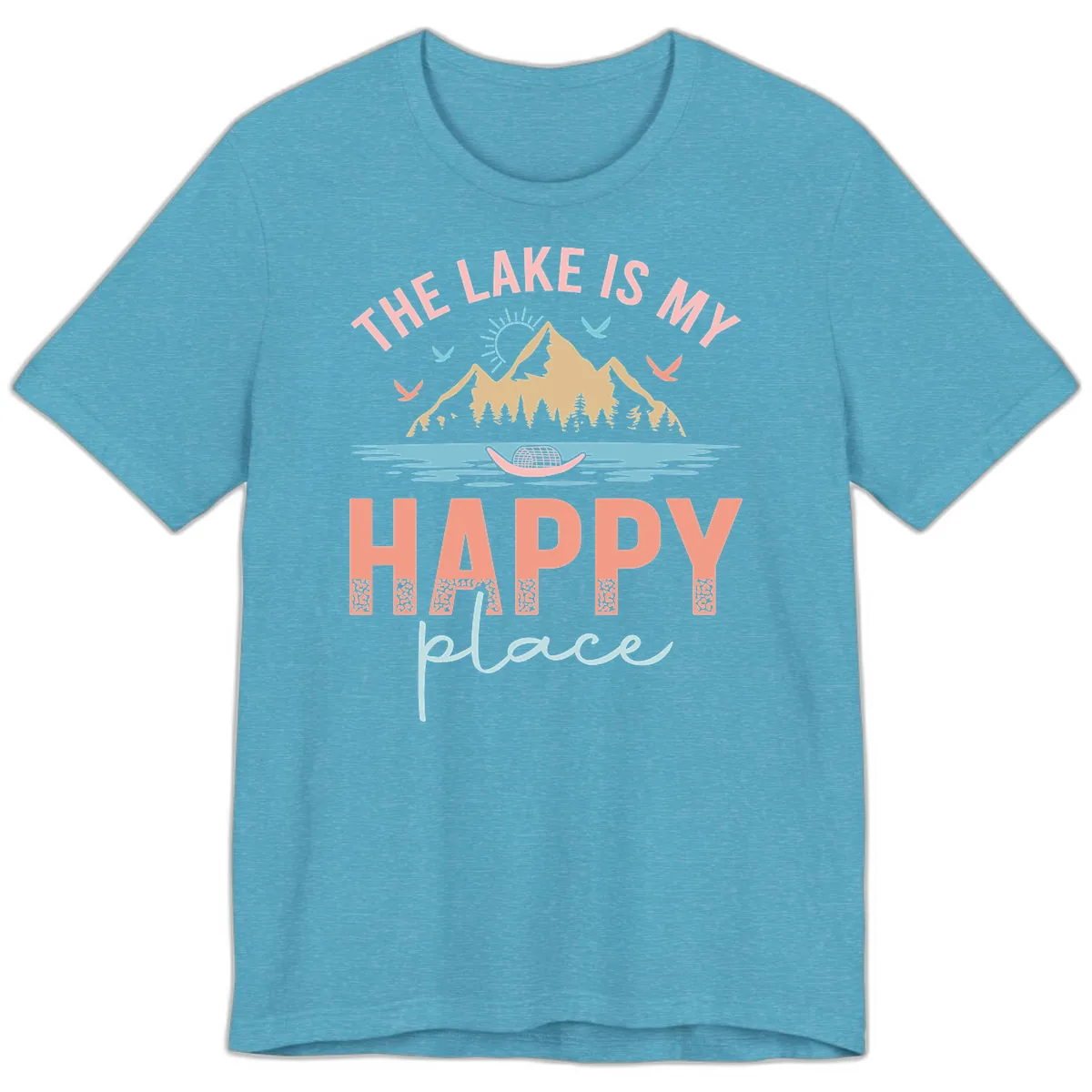 The Lake Is My Happy Place Premium T-Shirt in Heather Aqua