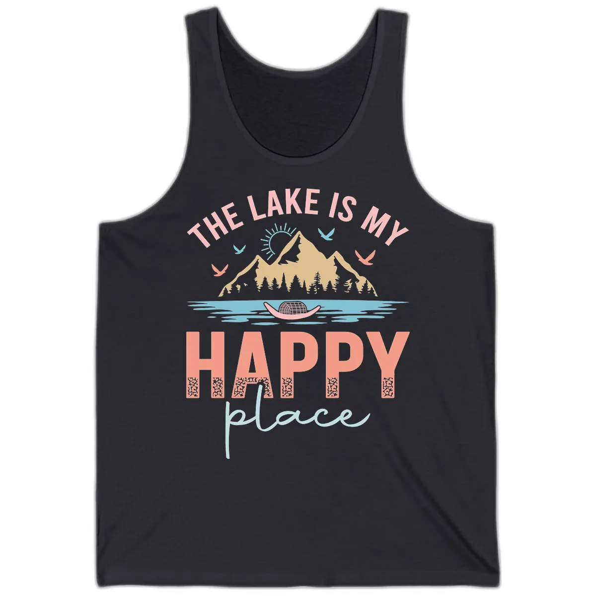 The Lake Is My Happy Place Tank in Dark Grey