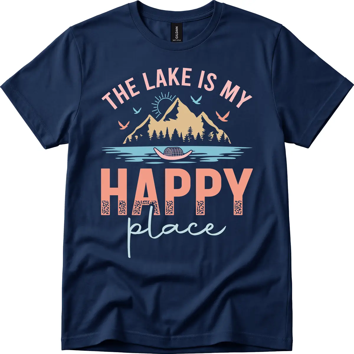 The Lake Is My Happy Place T-Shirt in Navy