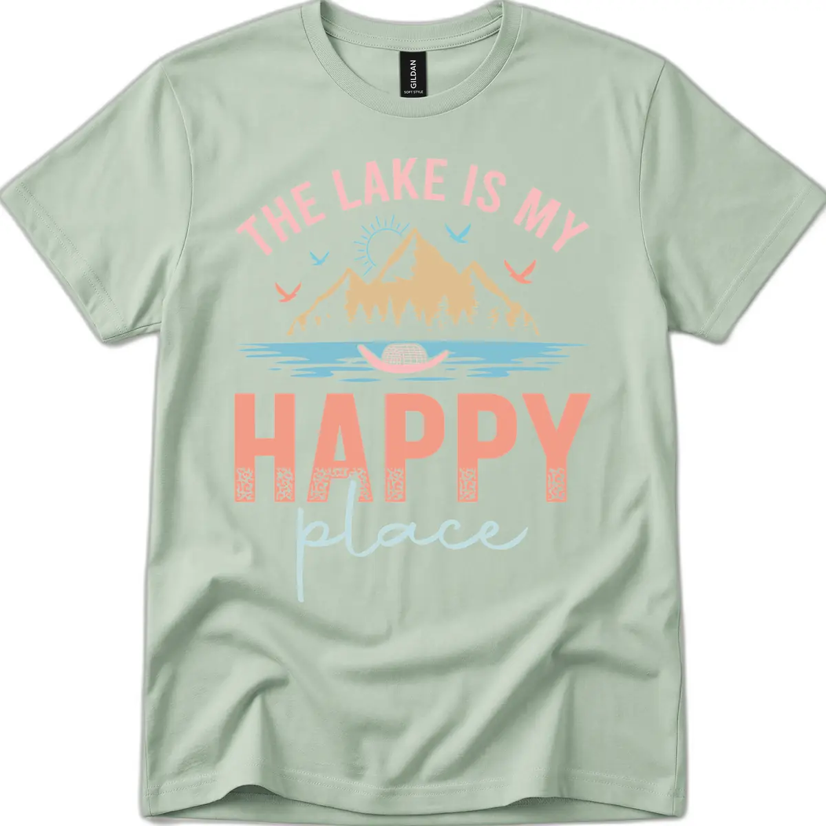 The Lake Is My Happy Place T-Shirt in Sage