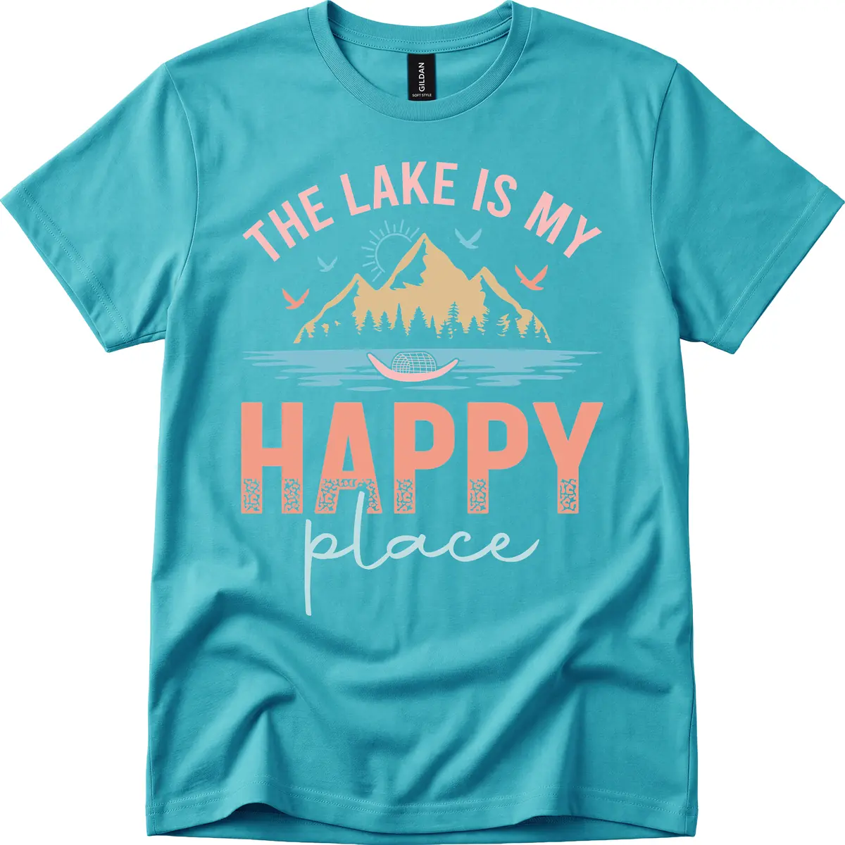 The Lake Is My Happy Place T-Shirt in Tropical Blue