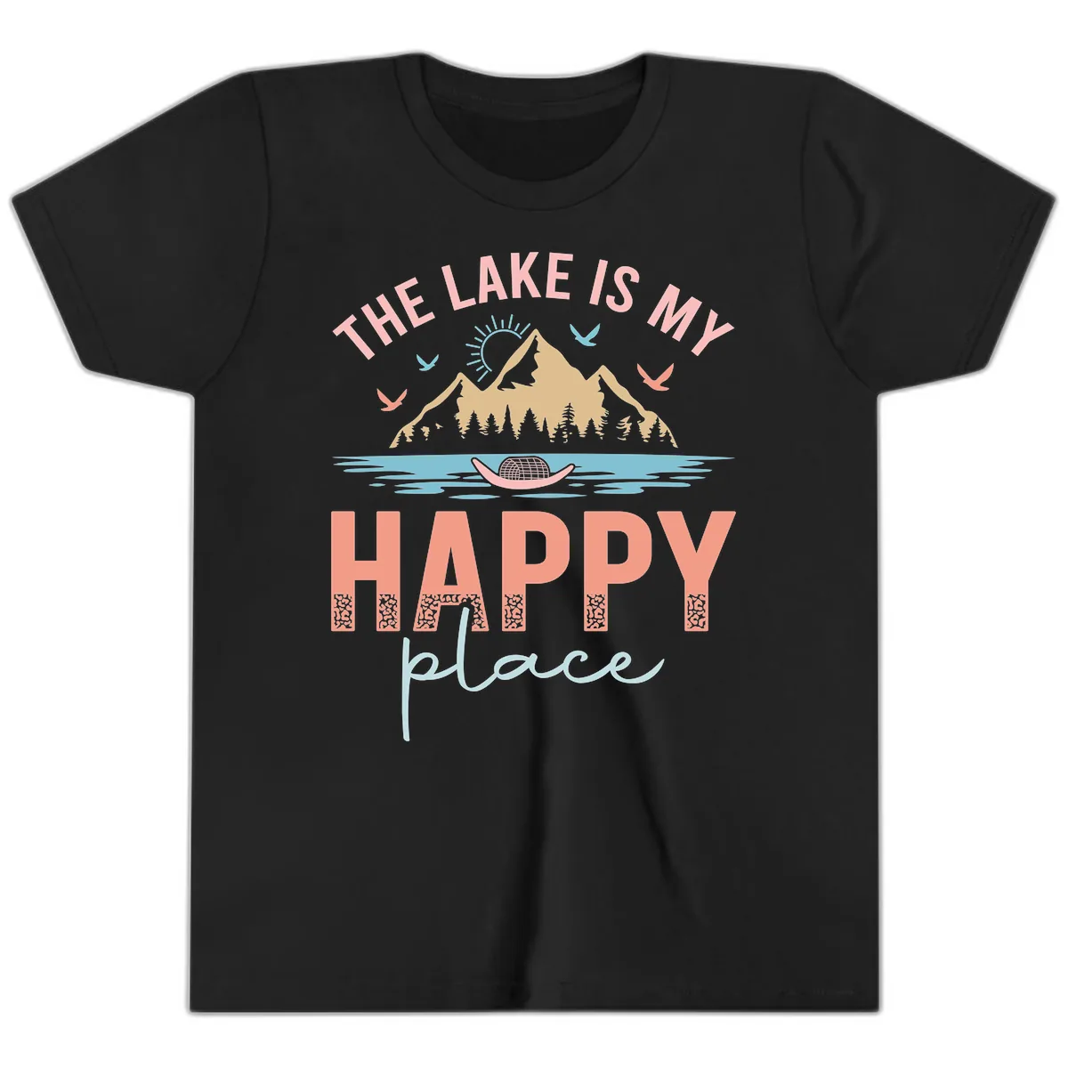 The Lake Is My Happy Place Youth T-Shirt in Black