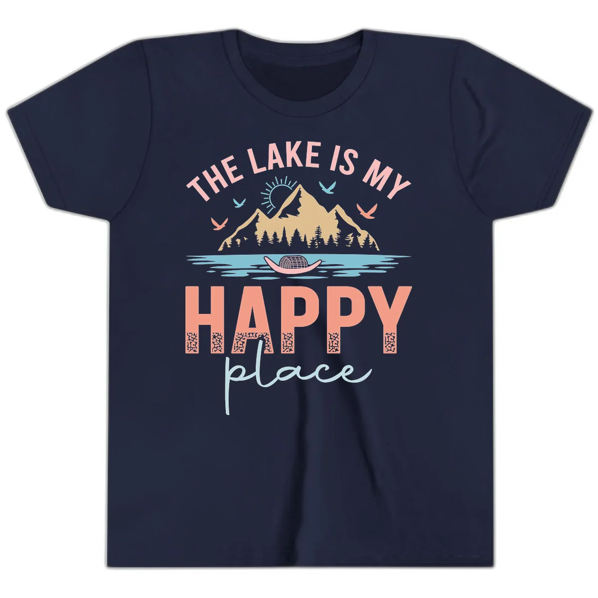 The Lake Is My Happy Place Youth T-Shirt in Navy