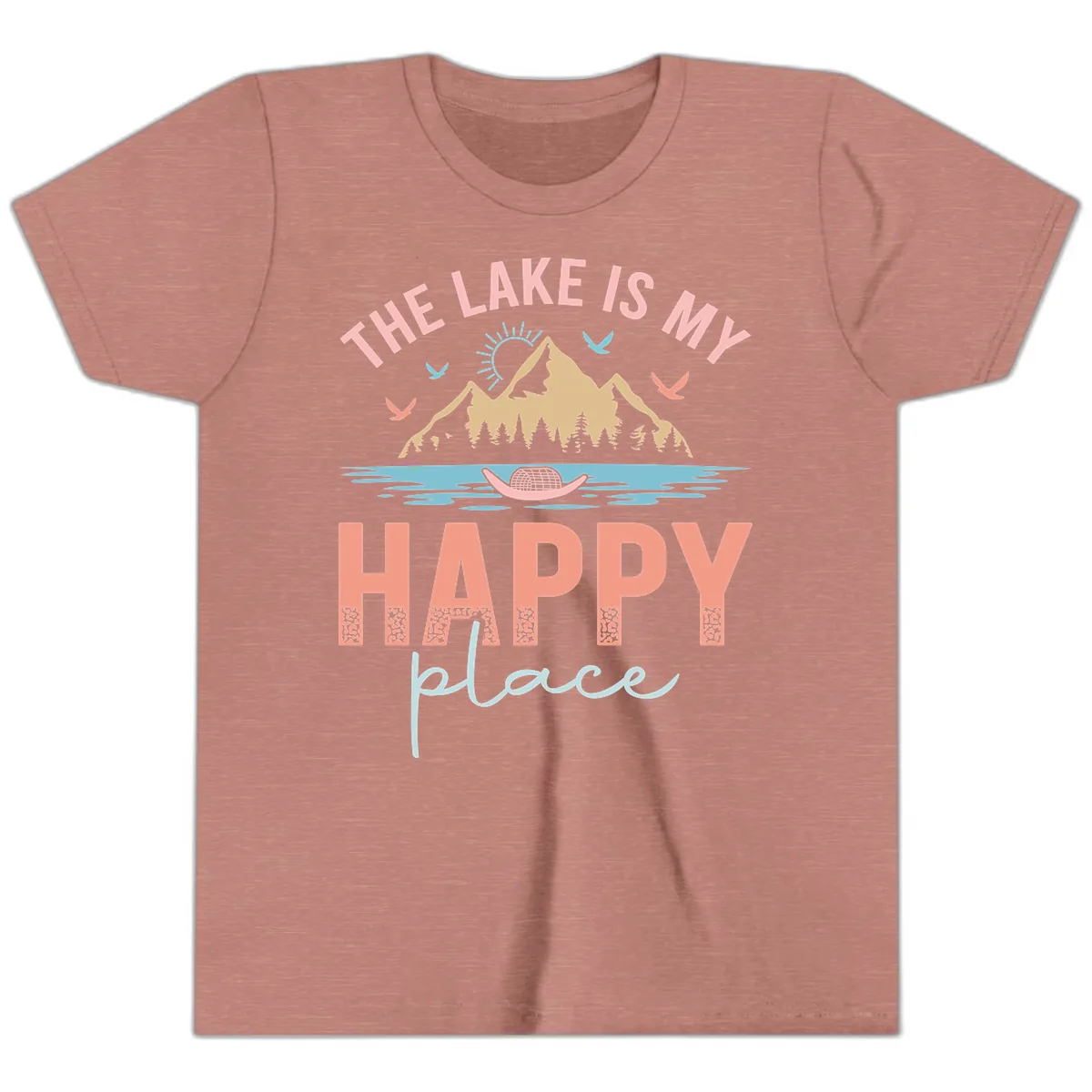 The Lake Is My Happy Place Youth T-Shirt in Heather Mauve