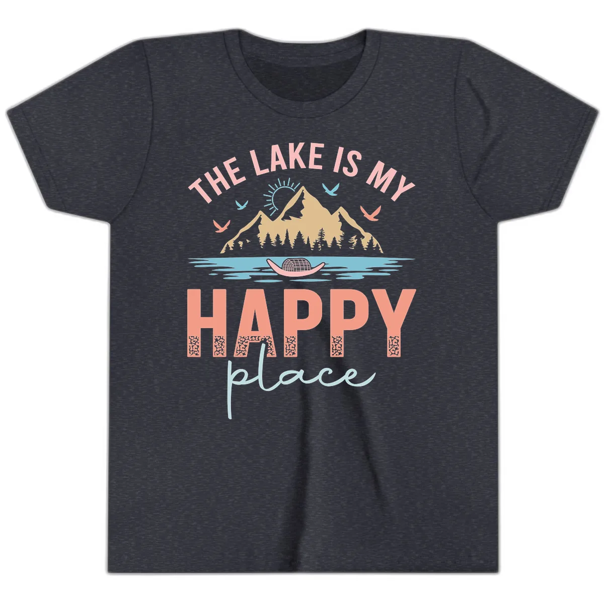 The Lake Is My Happy Place Youth T-Shirt in Heather Navy