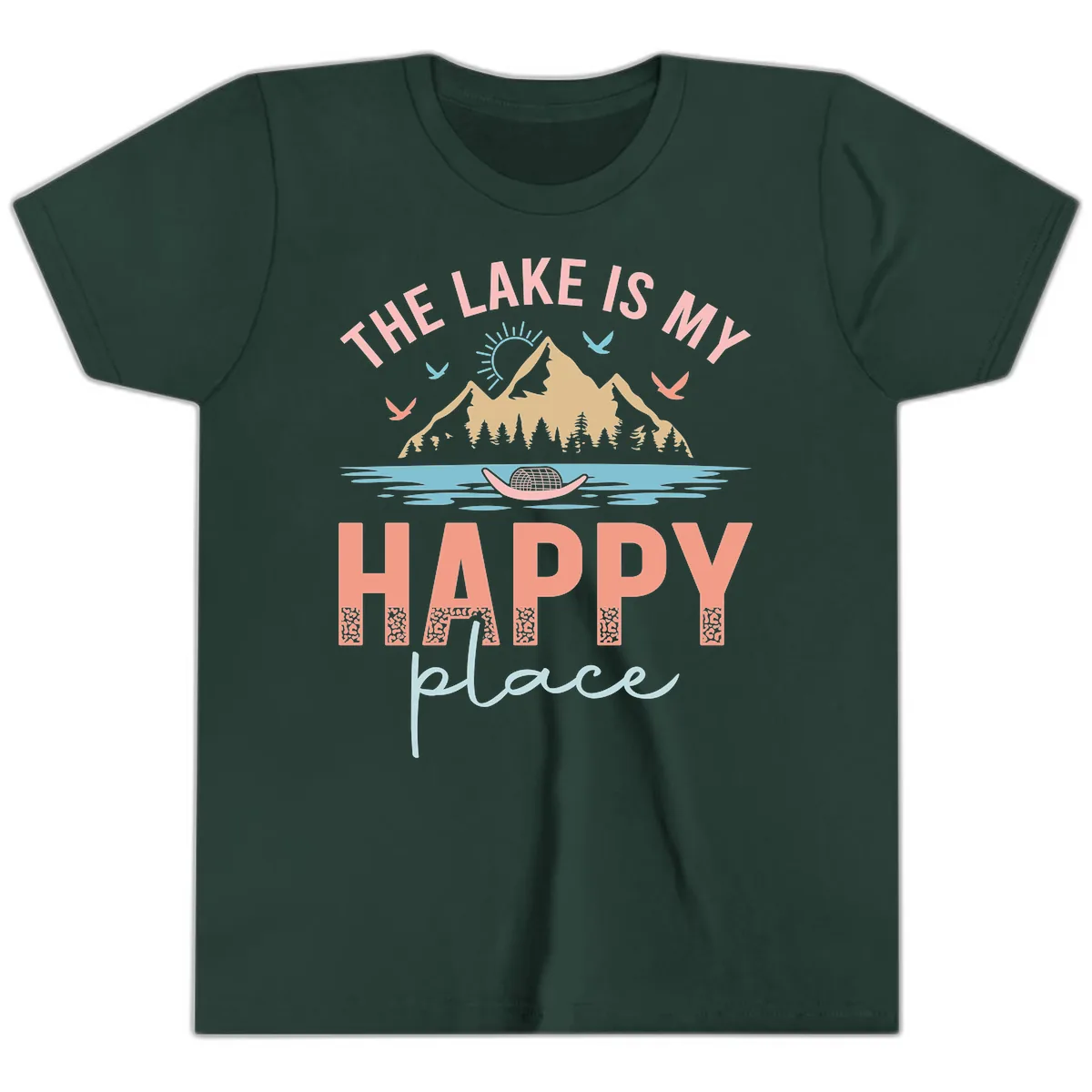 The Lake Is My Happy Place Youth T-Shirt in Forest