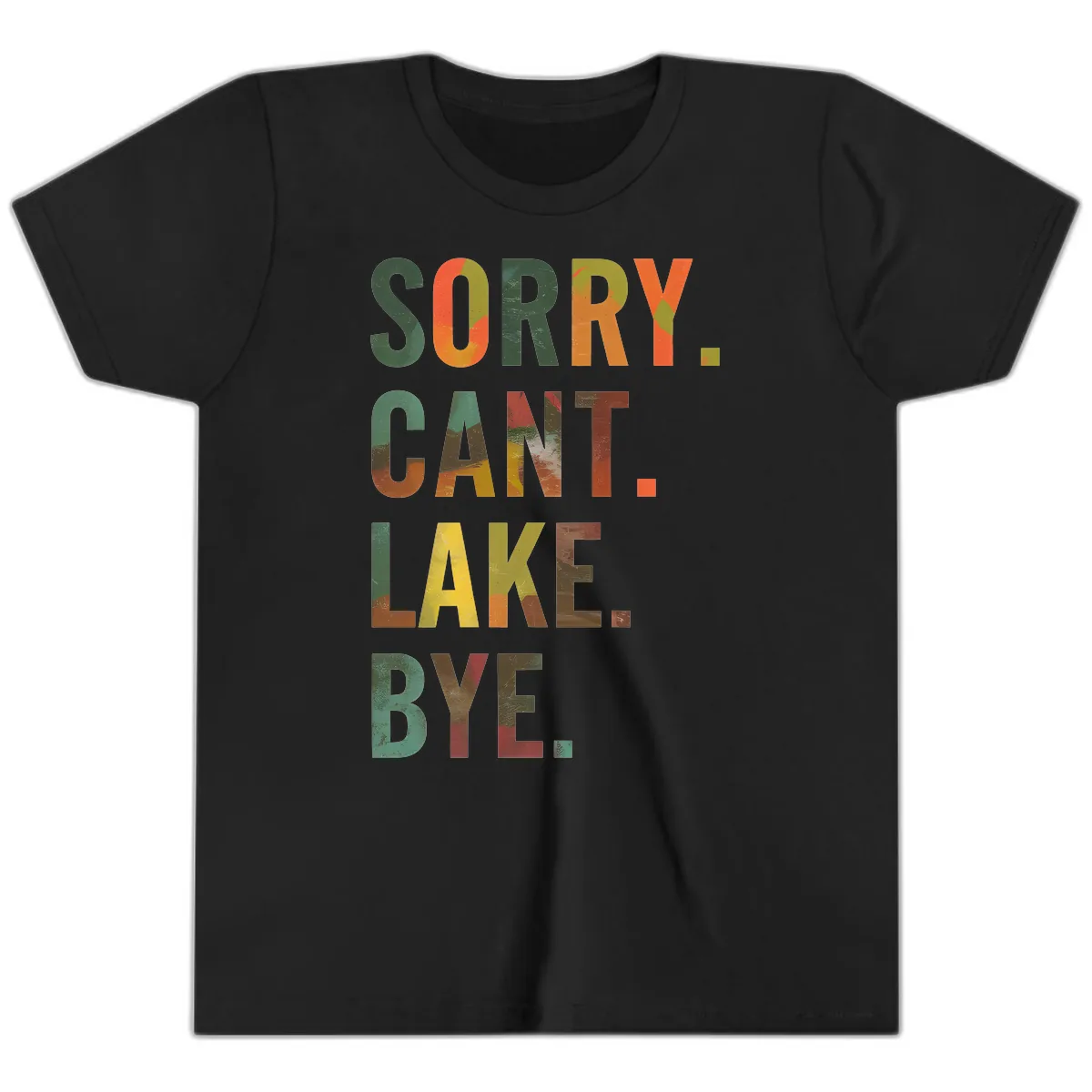 Sorry Can't Lake Bye Typography Design Youth T-Shirt in Black