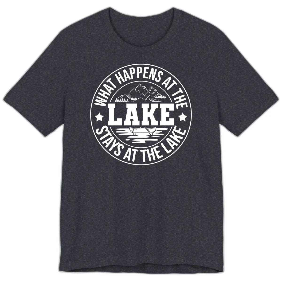 What Happens At The Lake Stays At The Lake Design Premium T-Shirt in Heather Navy