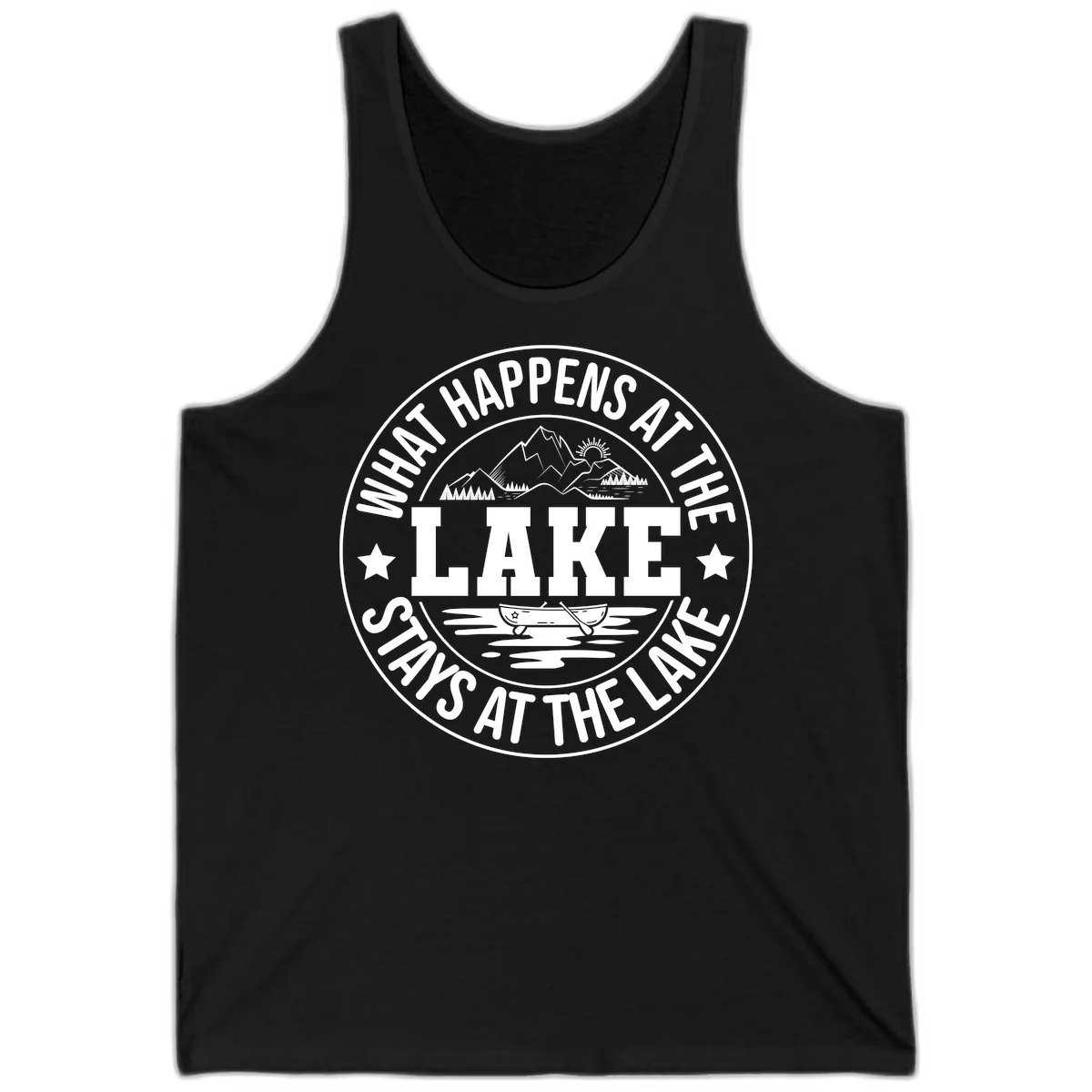 What Happens At The Lake Stays At The Lake Design Tank in Black