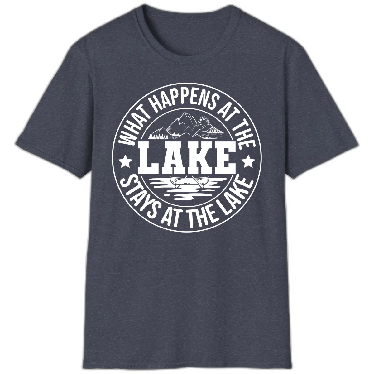 What Happens At The Lake Stays At The Lake Design T-Shirt in Heather Navy