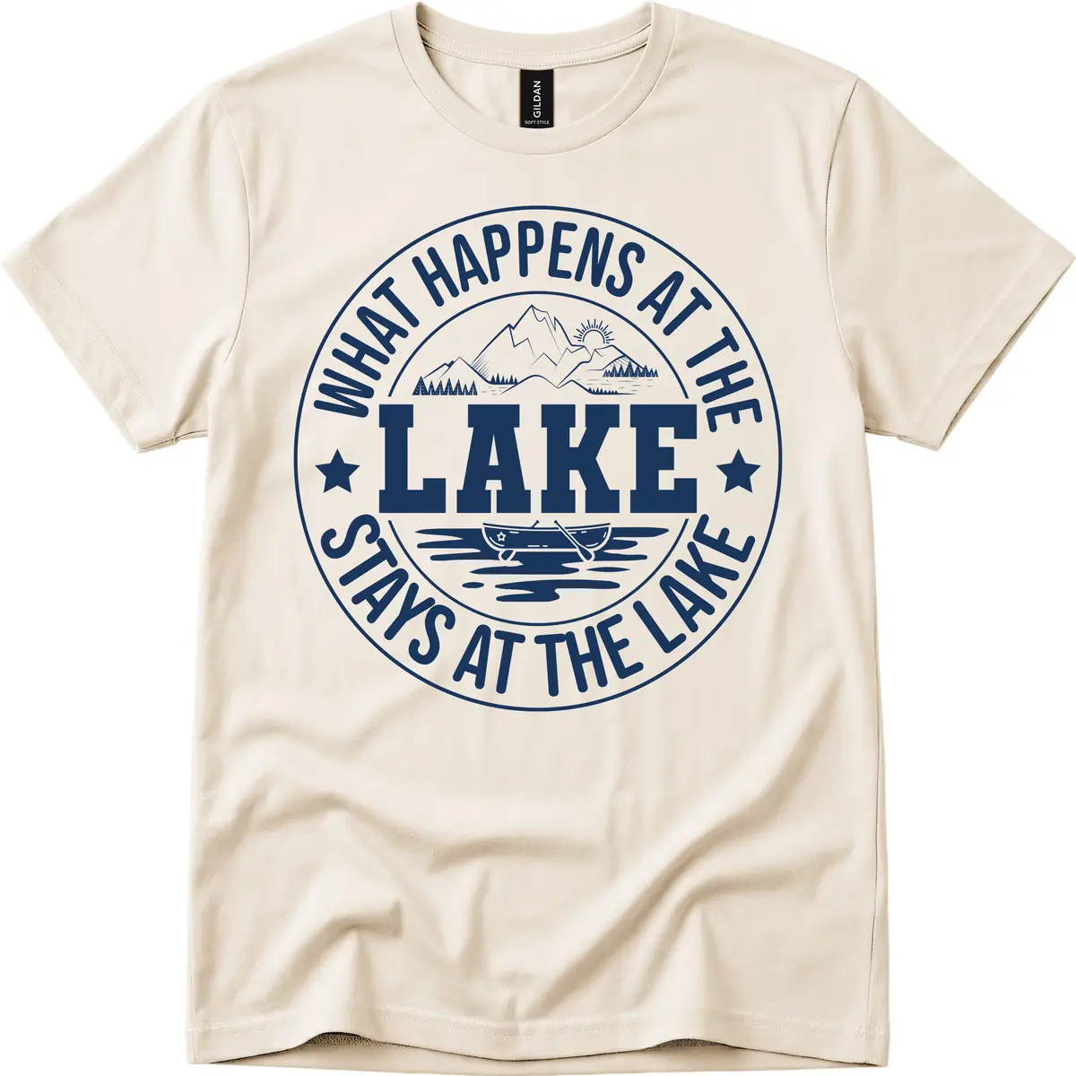 What Happens At The Lake Stays At The Lake Design T-Shirt in Natural