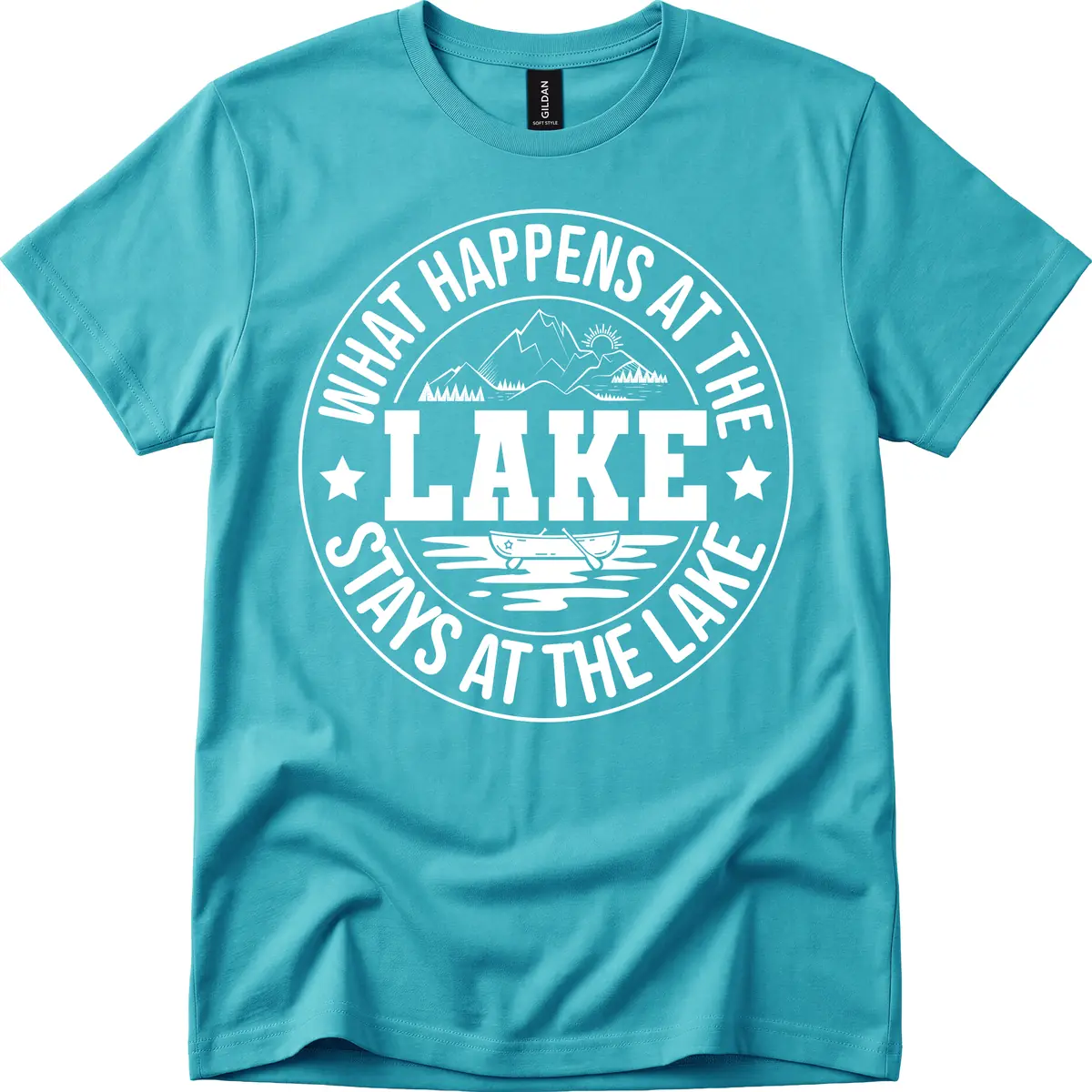 What Happens At The Lake Stays At The Lake Design T-Shirt in Tropical Blue