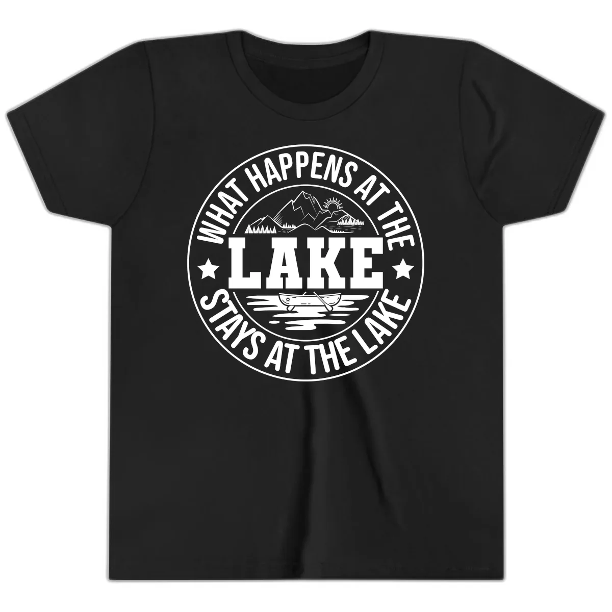 What Happens At The Lake Stays At The Lake Design Youth T-Shirt in Black