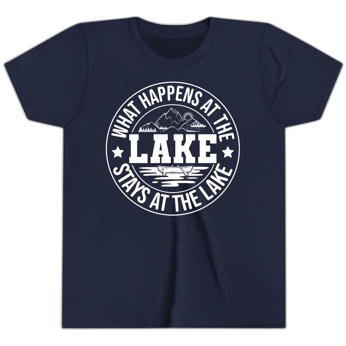 What Happens At The Lake Stays At The Lake Design Youth T-Shirt in Navy