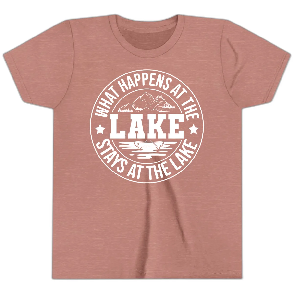 What Happens At The Lake Stays At The Lake Design Youth T-Shirt in Heather Mauve