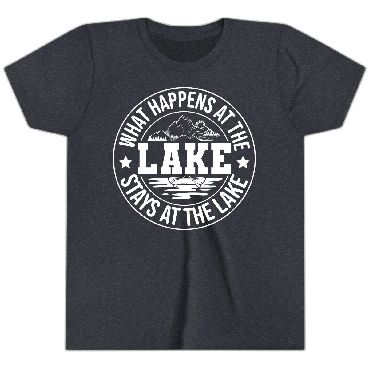 What Happens At The Lake Stays At The Lake Design Youth T-Shirt in Heather Navy