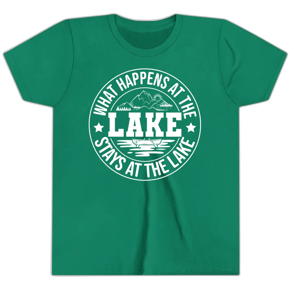 What Happens At The Lake Stays At The Lake Design Youth T-Shirt in Kelly