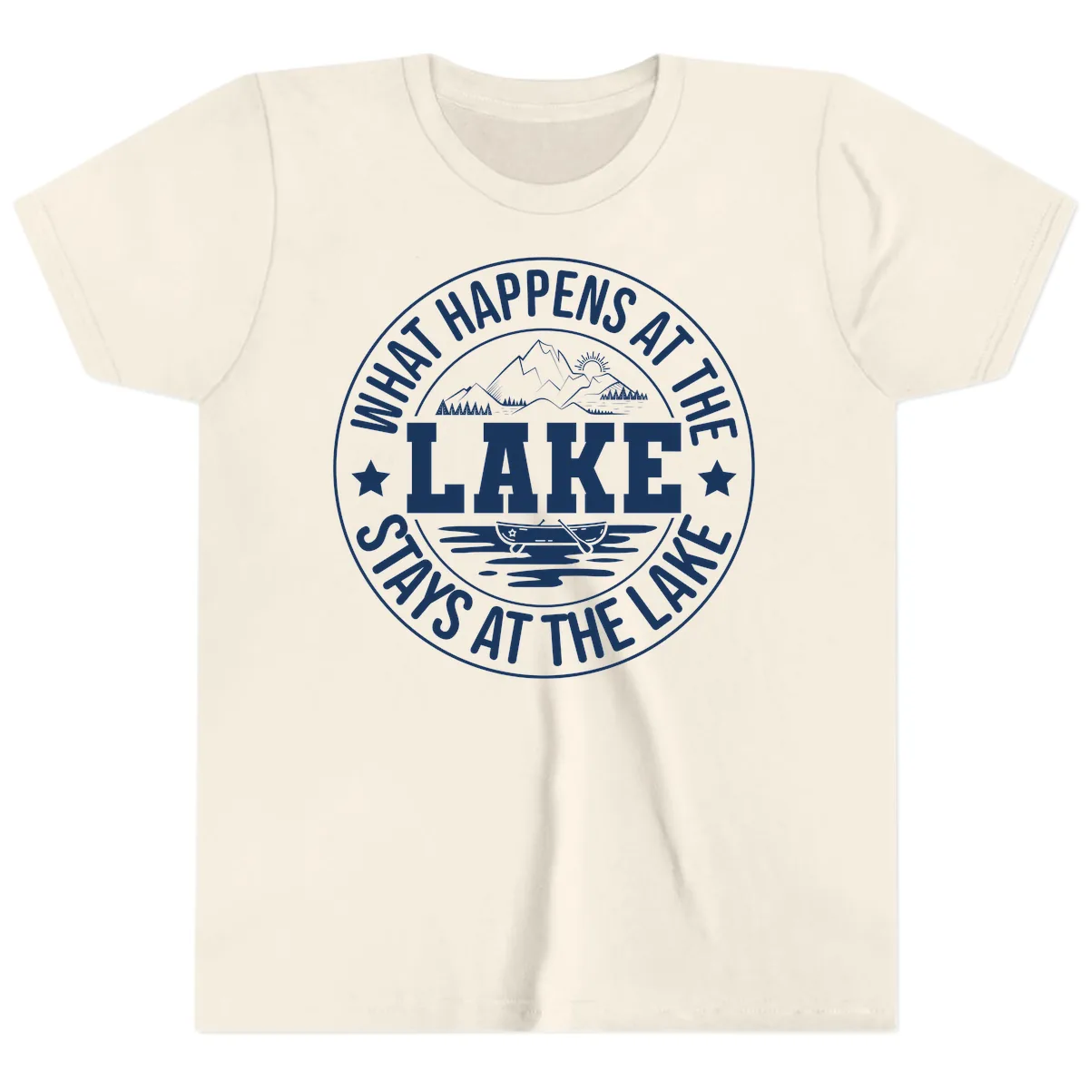 What Happens At The Lake Stays At The Lake Design Youth T-Shirt in Natural