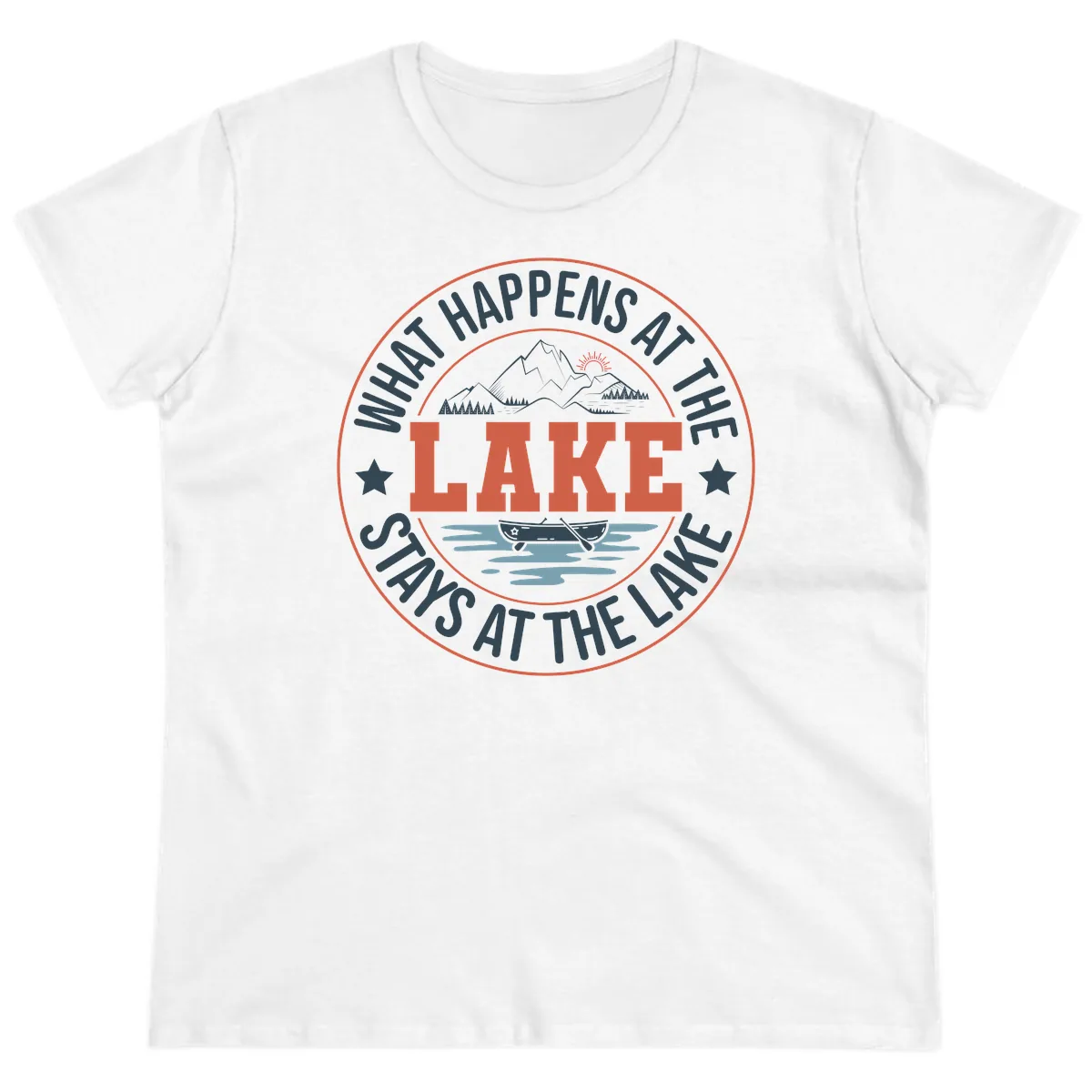 What Happens At The Lake Stays At The Lake Ladies Tee in White