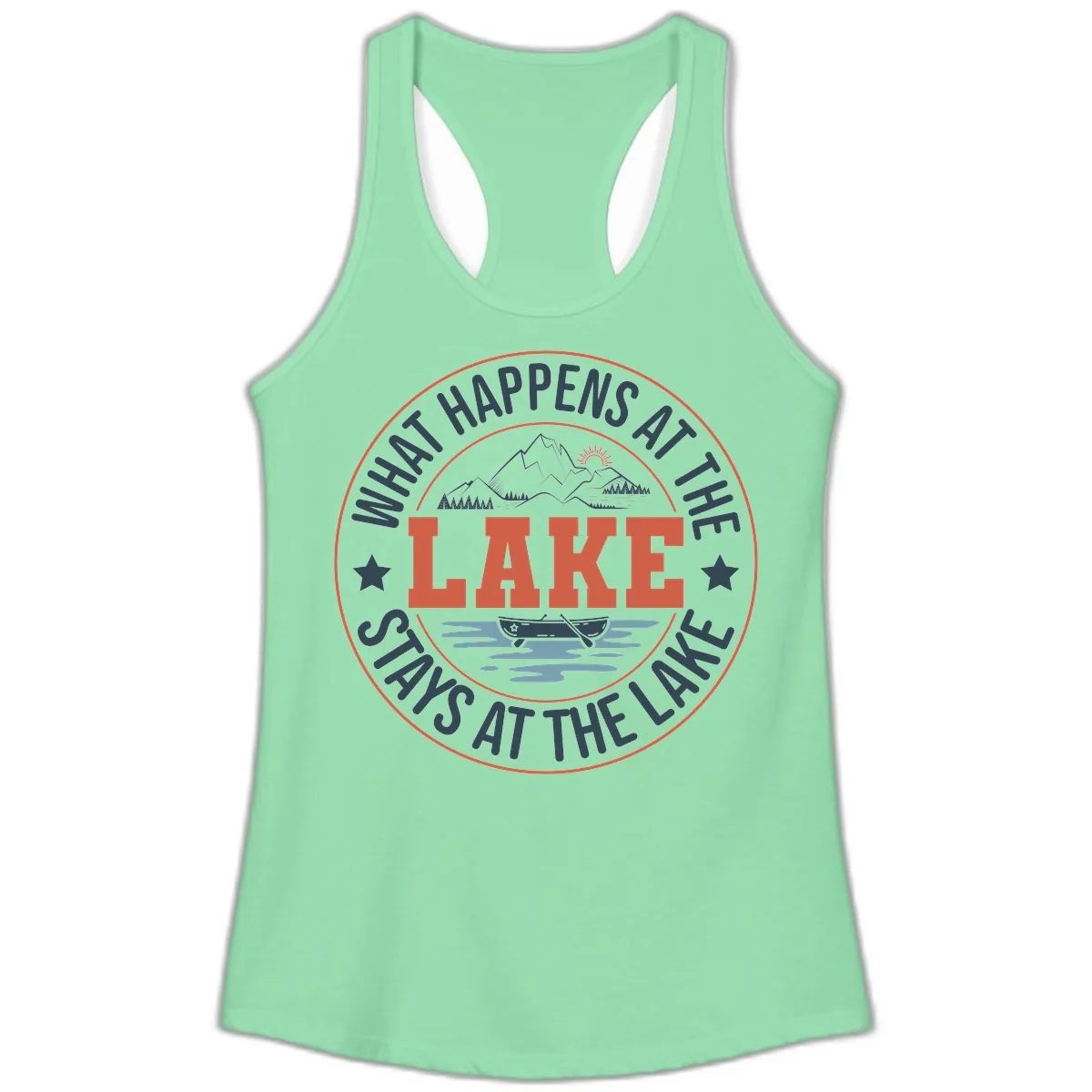 What Happens At The Lake Stays At The Lake Ladies Tank in Solid Mint
