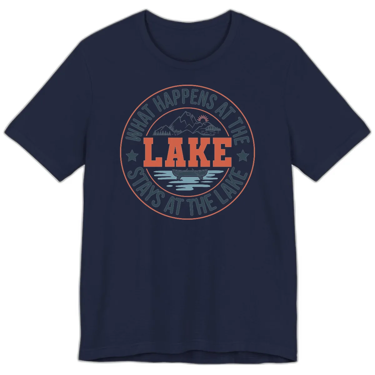 What Happens At The Lake Stays At The Lake Premium T-Shirt in Navy