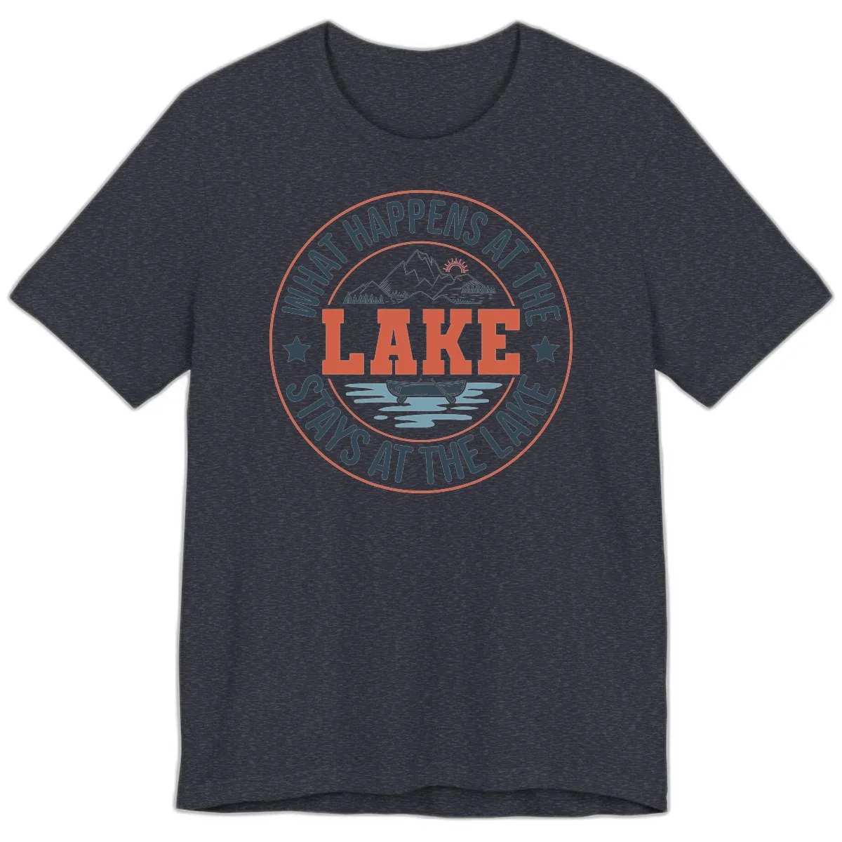 What Happens At The Lake Stays At The Lake Premium T-Shirt in Heather Navy