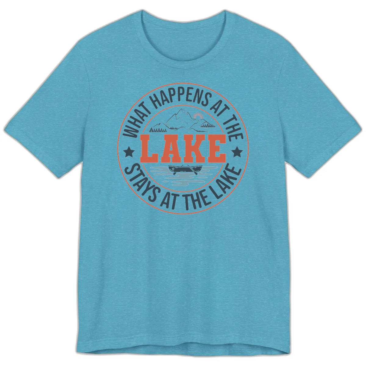 What Happens At The Lake Stays At The Lake Premium T-Shirt in Heather Aqua
