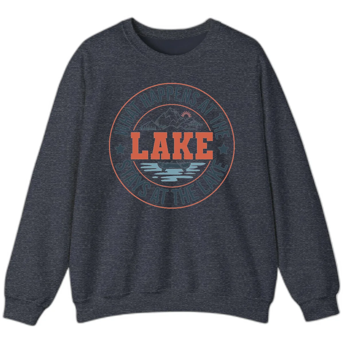 What Happens At The Lake Stays At The Lake Sweatshirt in Heather Sport Dark Navy