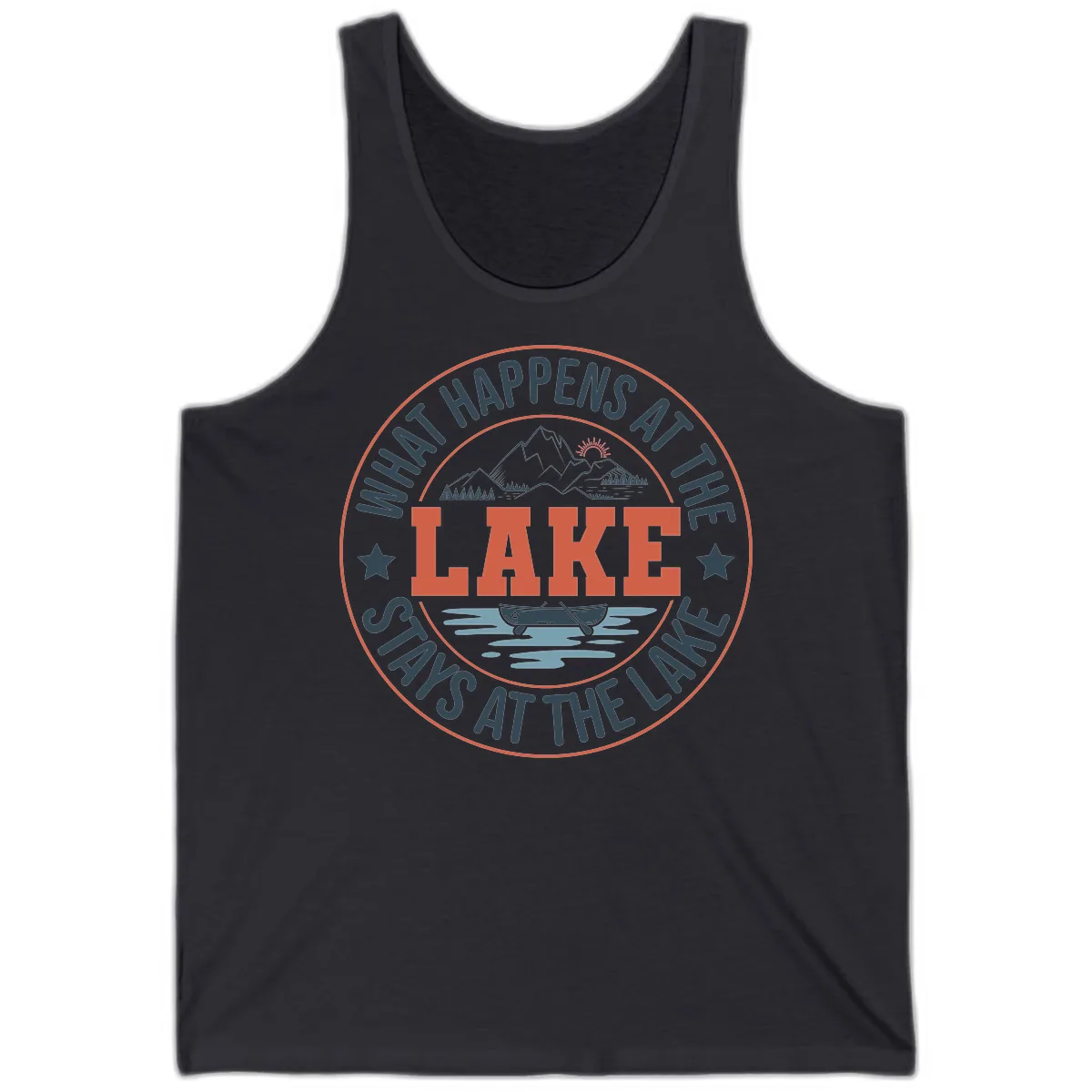 What Happens At The Lake Stays At The Lake Tank in Dark Grey