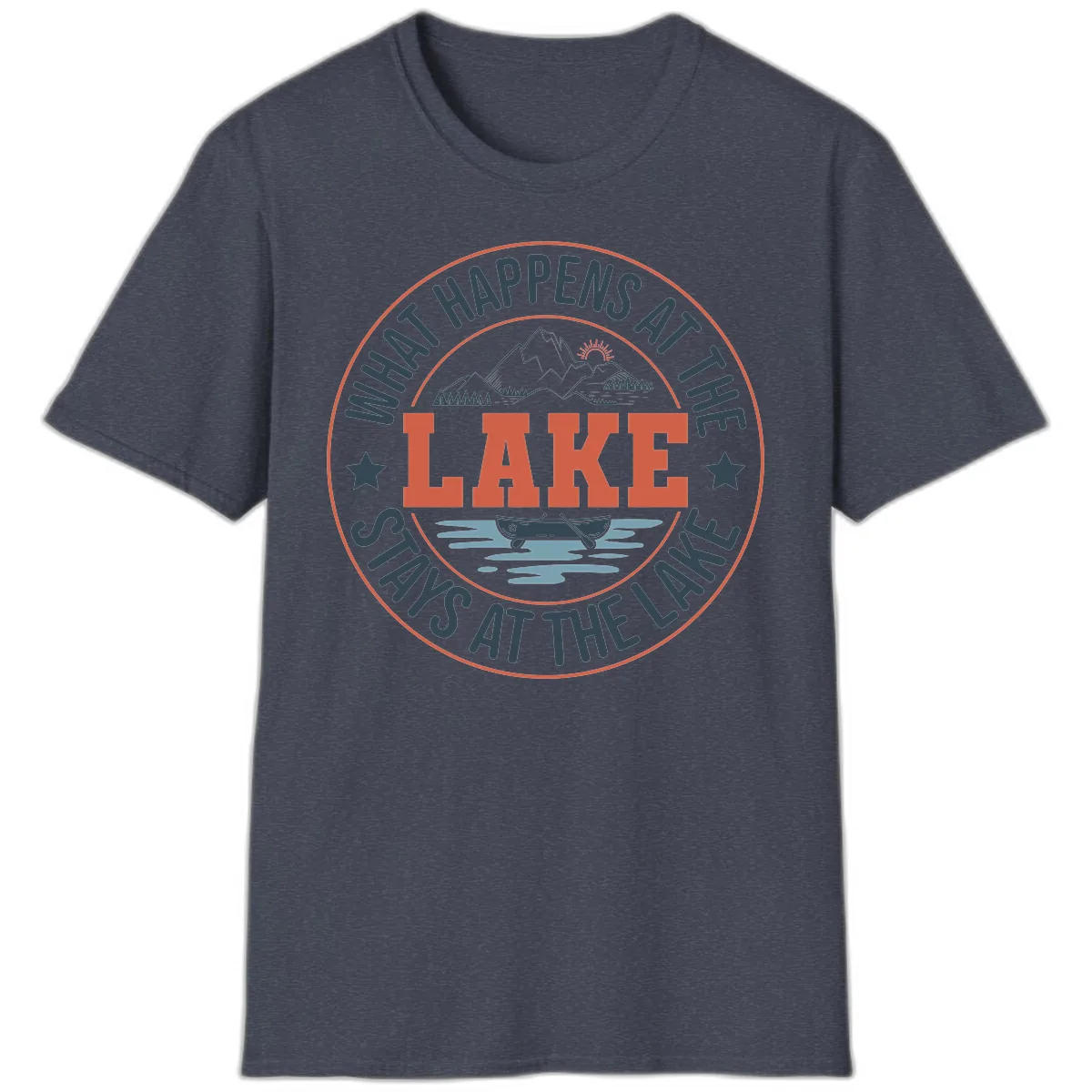 What Happens At The Lake Stays At The Lake T-Shirt in Heather Navy