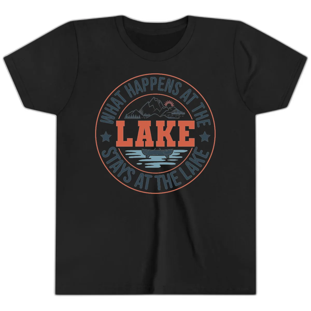 What Happens At The Lake Stays At The Lake Youth T-Shirt in Black