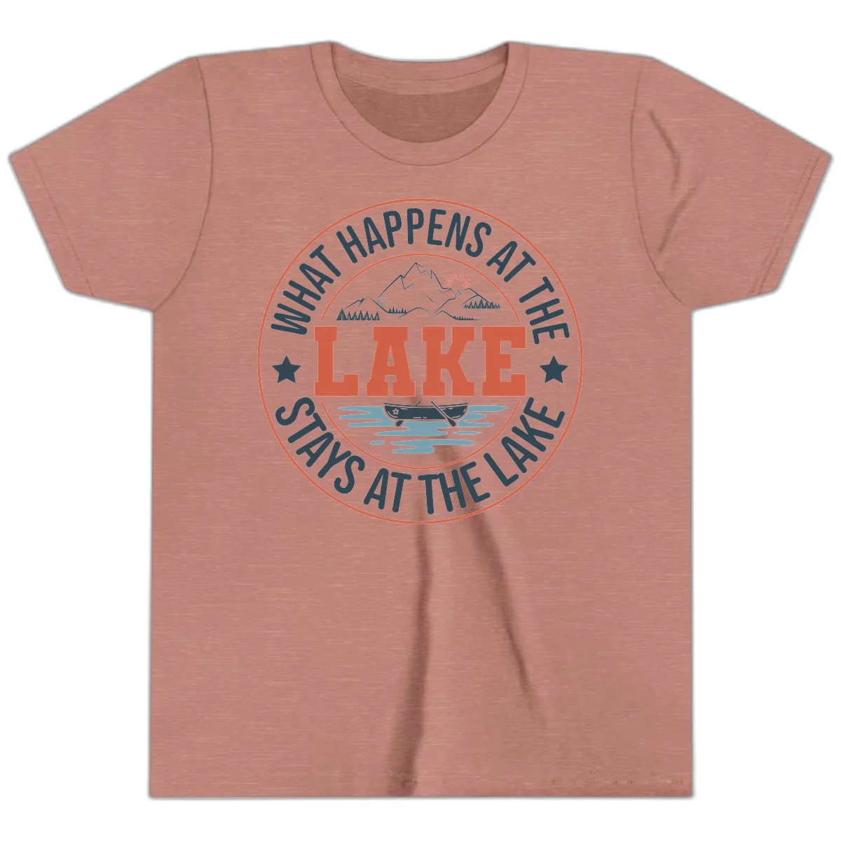 What Happens At The Lake Stays At The Lake Youth T-Shirt in Heather Mauve