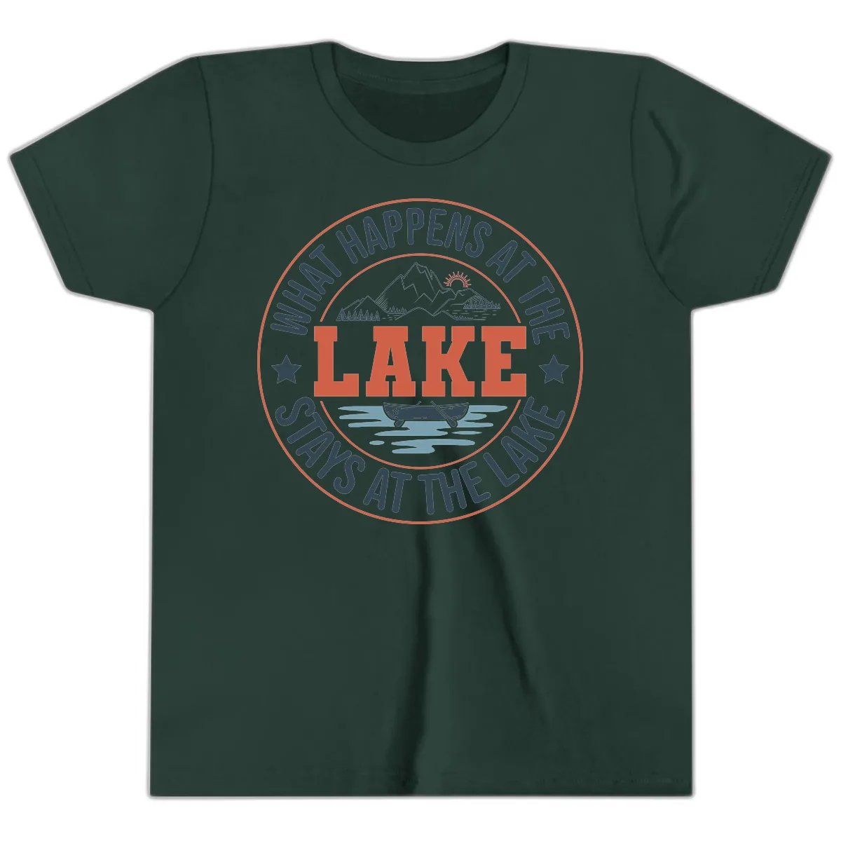 What Happens At The Lake Stays At The Lake Youth T-Shirt in Forest