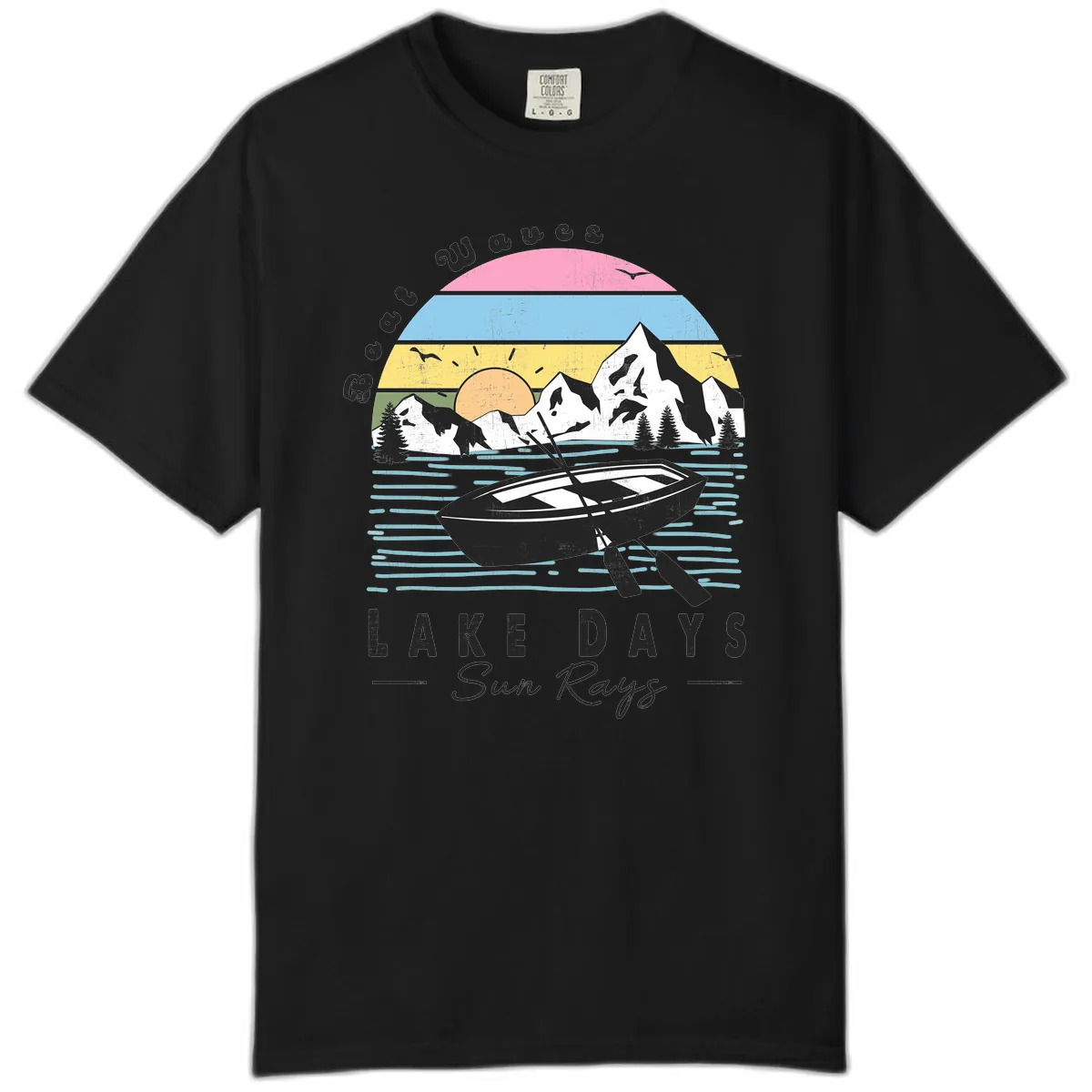 Lake Days Boat Sun Rays Scenic Comfort Color in Black